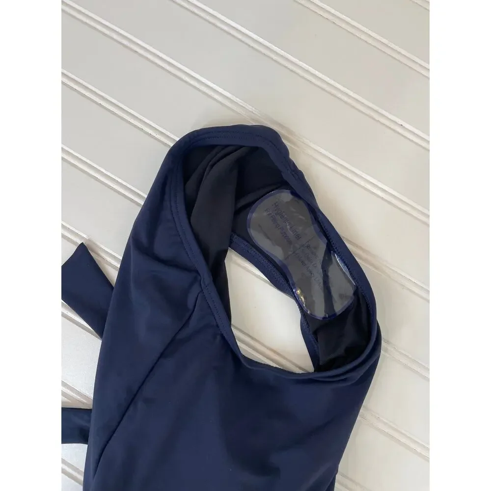 NWOT Michael Kors One Piece Bathing Suit Navy Blue Lace Up Halter Swimsuit Sz S